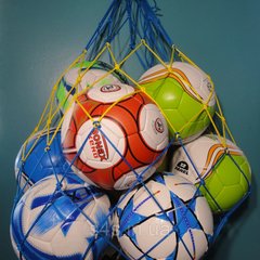 Сетки для переноски мячей "СТАНДАРТ", на 5 мячей, шнур – 3,5 мм желто-синяя