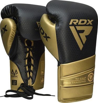 Боксерские перчатки RDX BOXING GLOVES MARK PRO TRAINING TRI LIRA 1 черный, золотой  BGM-PTTL1G