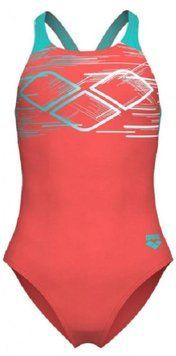 Купальник для дівчат Arena PASTIME SWIMSUIT V BACK моркв'яний, бірюзовий, білий Діт 116 см 008308-980
