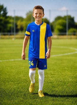 Дитяча футбольна форма X2 League (футболка+шорти), розмір S (синій/жовтий) DX2001B/YE