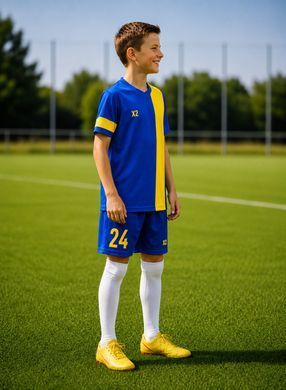 Дитяча футбольна форма X2 League (футболка+шорти), розмір M (синій/жовтий) DX2001B/YE