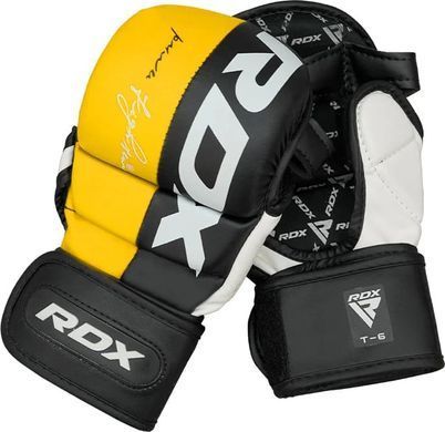 Тренировочные перчатки RDX GRAPPLING GLOVES REX T6 PLUS черный, желтый, белый M (GGR-T6Y) GGR-T6Y