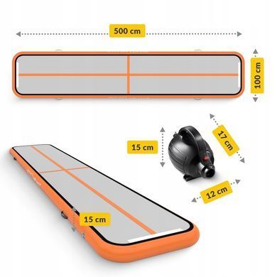 Гімнастична доріжка мат надувний AirTrack 4FIZJO Air Track Mat 500 x 100 x 15 см White/Orange 5907739311795
