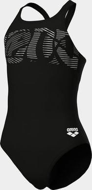 Купальник закритий для дівчат Arena GRAPHIC SWIMSUIT V BACK чорний, білий 140 см 006680-501