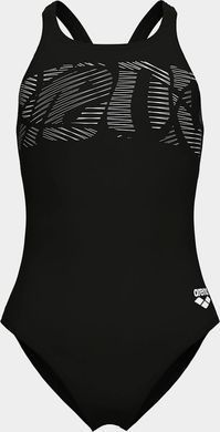 Купальник закритий для дівчат Arena GRAPHIC SWIMSUIT V BACK чорний, білий 140 см 006680-501
