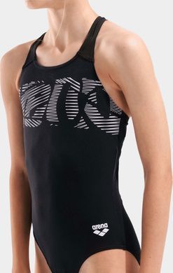 Купальник закритий для дівчат Arena GRAPHIC SWIMSUIT V BACK чорний, білий 128 см 006680-501