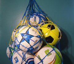 Сетки для переноски мячей "ЭЛИТ", на 10 мячей, шнур - 4,5 мм желто-синяя